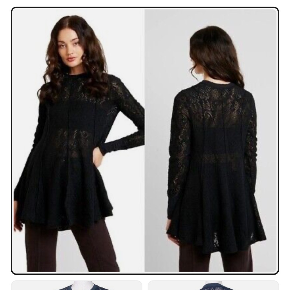 Black Knit Lace Tunic Top